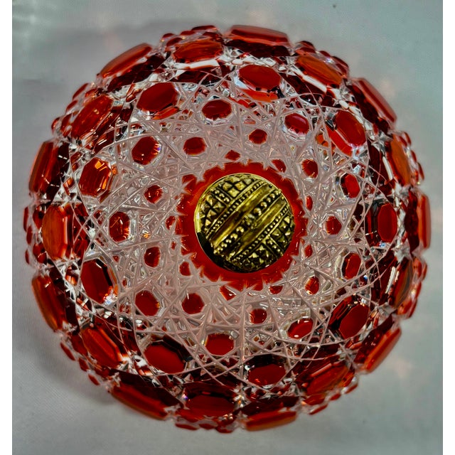 Revival Imperial Ruby Crystal Egg, Bonbonniere, Candy Dish Etched Base With "Faberge" With Original Presentation Box & Certificate For Sale - Image 15 of 18