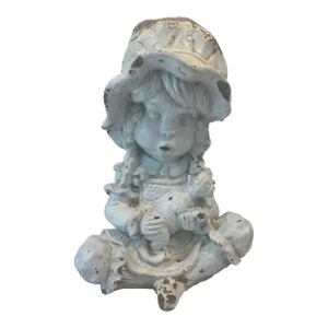 Vintage Chippy Little Girl With Cat Garden Ornament