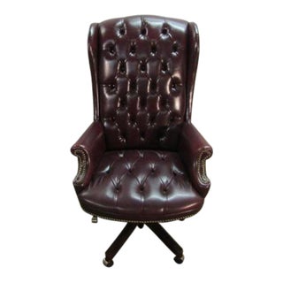 Hickory Chair Burgandy Color Leather Executives Desk Chair For Sale