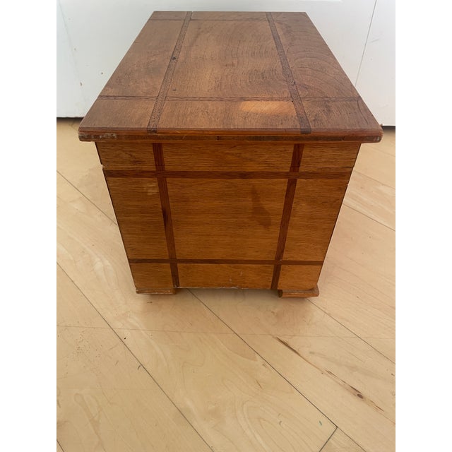 Vintage Small Table Top Chest Trunk Wooden Box With Inlay Trim For Sale In Chicago - Image 6 of 12