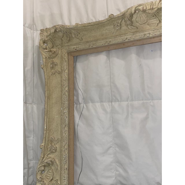 Antique White French Gothic Large Carved Wood Frame For Sale - Image 8 of 9