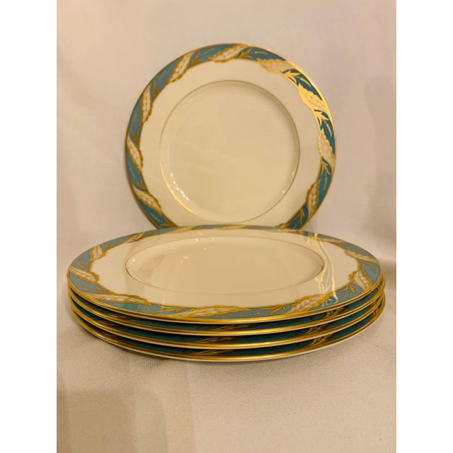Lenox Late 20th Century Lenox "Bellevue" Sea Green Dinner Plates - Set of 5 For Sale - Image 4 of 10