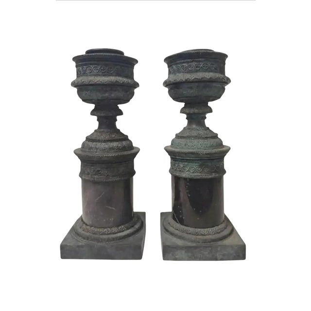 Vintage Maitland - Smith Bronze and Marble Hurricane Candle Holder ~ a Pair For Sale - Image 12 of 12