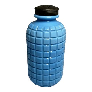 Antique Atterbury Opaque Blue Waffle Pattern Sugar Shaker, c. 1880 For Sale