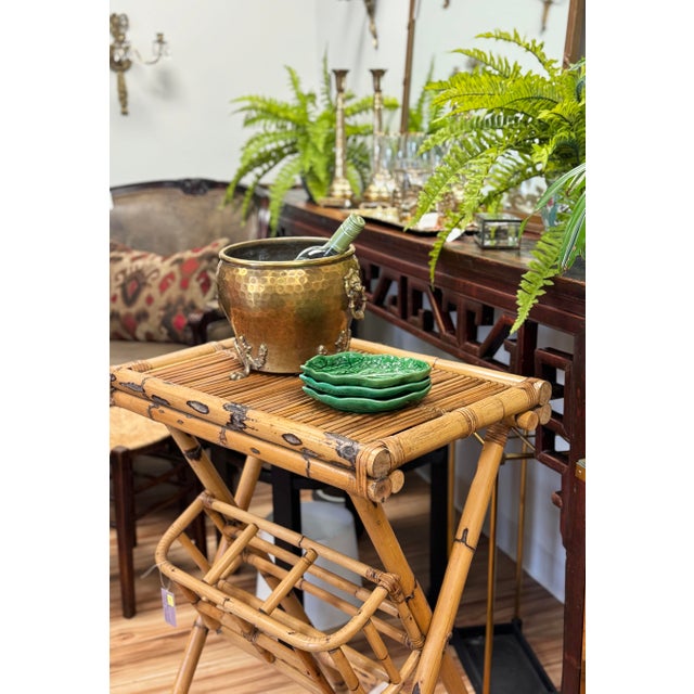 Vintage Bamboo Collapsible Butler Table With Wine Storage For Sale - Image 12 of 12