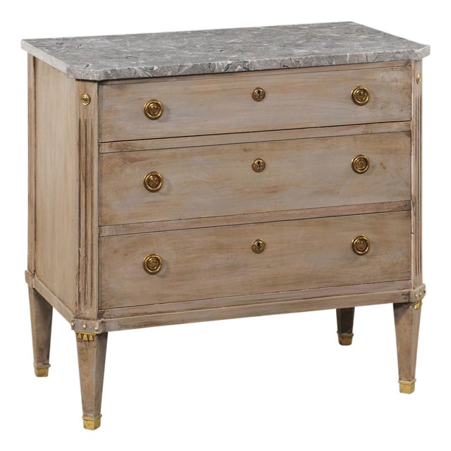 Mid 20th Century Swedish Gustavian Style Chest W/ Gray Marble Top For Sale