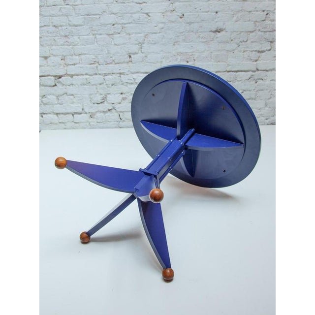 Postmodern Navy Blue Lacquered Wood Pedestal Side Table, 1980s For Sale - Image 11 of 14