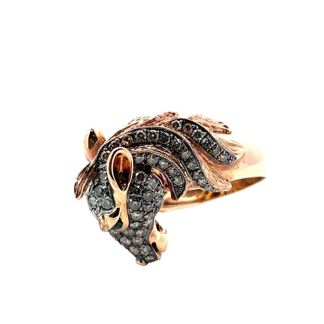Modern 18k Rose Gold Masquerade Horse Design Diamond Ring 2.60 Carats, Size 7 For Sale - Image 3 of 6