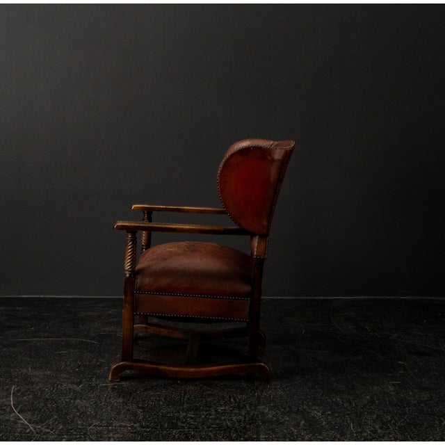 Vintage Leather Chimney Armchair 1920s For Sale - Image 6 of 18