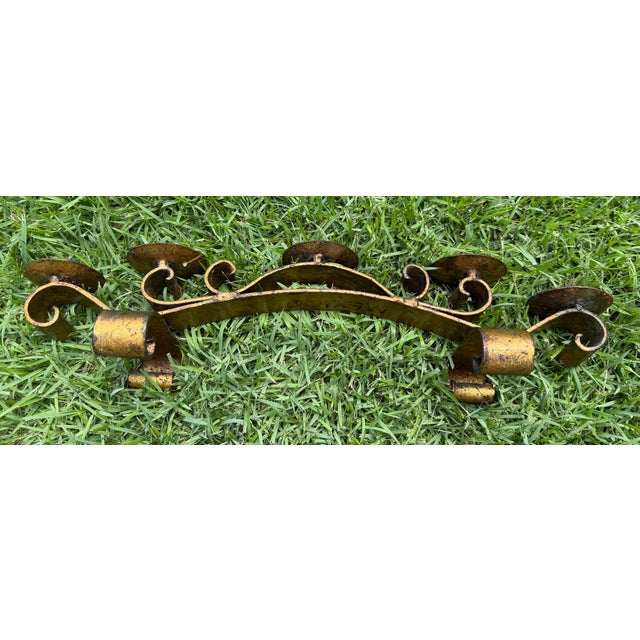 Vintage Mexican Hand-Forged Iron Five-Light Candelabra With Crackle Gilt Finish For Sale - Image 9 of 12
