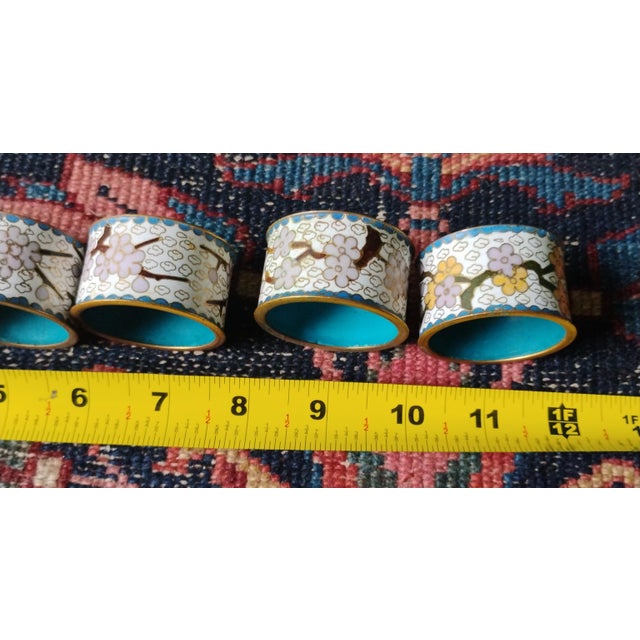 Metal Vintage Chinese Cloisonne Napkin Rings Brass Enamel Butterfly & Flowers - Set of 6 For Sale - Image 7 of 7