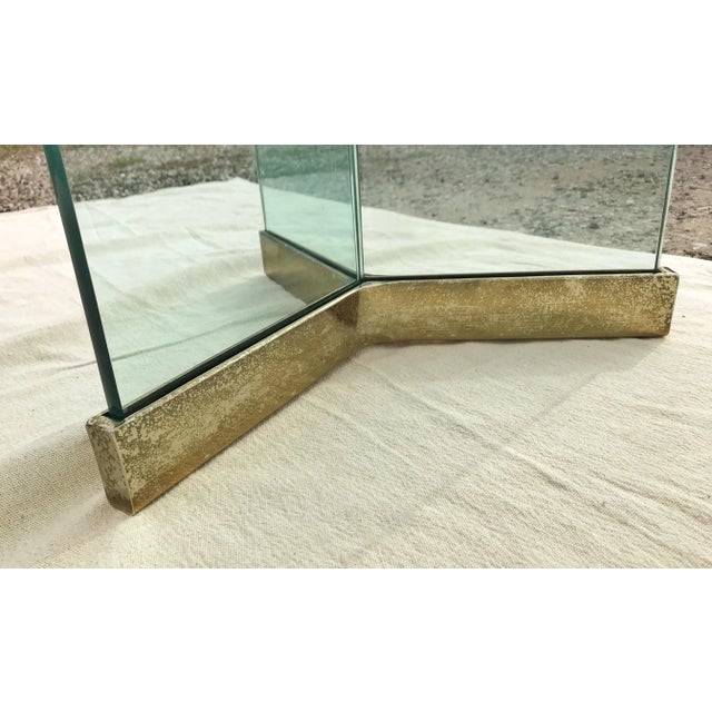 Transparent 1970s Pace Collection Glass Dining Table With Double Pedestal Glass and Brass Base For Sale - Image 8 of 11