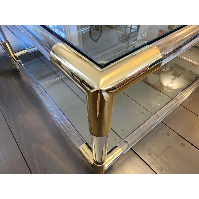 Lucite Gold Metal Glass Tiered Cocktail Table For Sale - Image 10 of 12