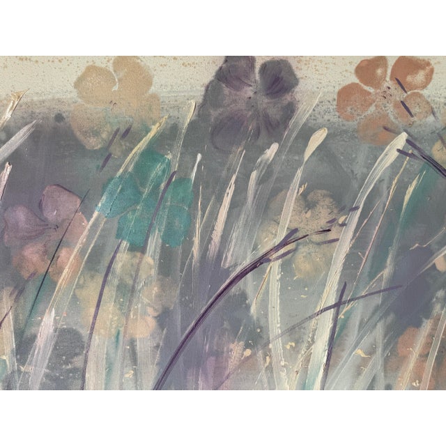 Large - 1980s Vintage Abstract Wildflowers Landscape Acrylic on Canvas Painting For Sale In Miami - Image 6 of 11