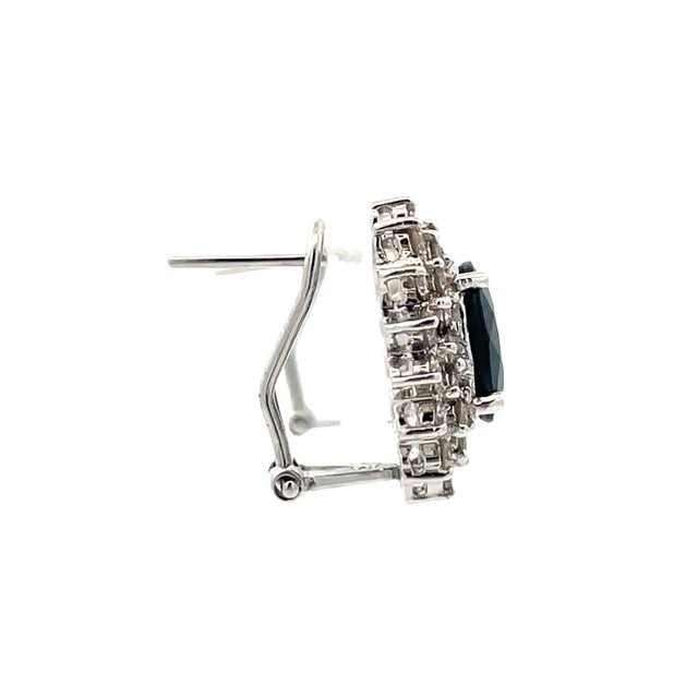 14k White Gold Blue Sapphire and Diamond Double Halo Earrings, A Pair For Sale - Image 4 of 10