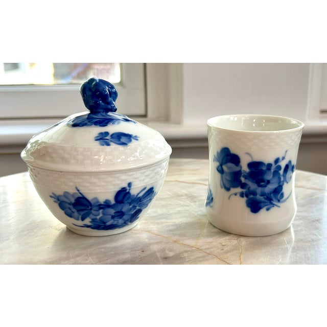 Royal Blue Mid 20th Century Royal Copenhagen Braided Blue Flower Sugar Bowl & Cup For Sale - Image 8 of 9