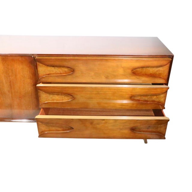 Mid Century Dresser With Burl Trim and Sculpted Legs and Drawer Pulls C 1950/60's For Sale - Image 14 of 14