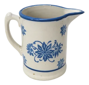 Antique Late 19th Century American Blue Wildflower Pattern Decorated Stoneware Pitcher