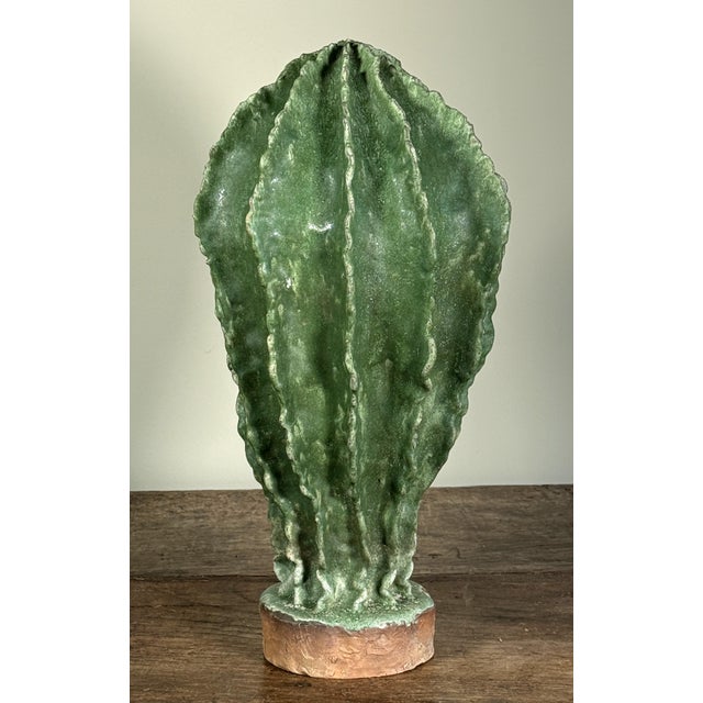 Green Large Italian Terracotta and Green Glazed Ceramic Cactus Sculpture For Sale - Image 8 of 12