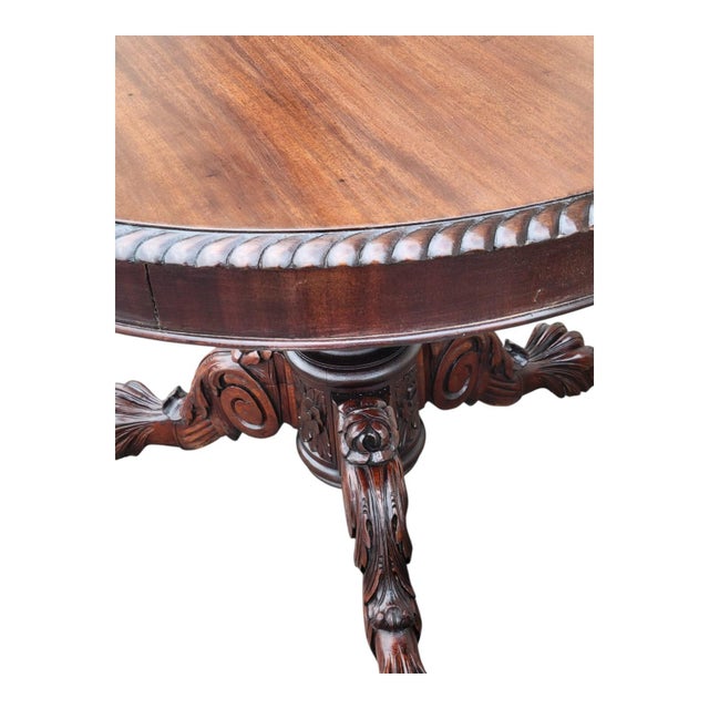 19th C American Federal Mahogany Center Table Heavily Carved Refurbished For Sale - Image 10 of 18