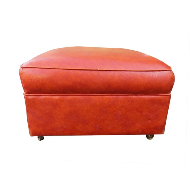 Mid-Century Modern Vintage 1960s Babcock-Phillippe Style Vinyl Ottoman on Brass Casters For Sale - Image 3 of 9