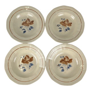 20th Century Soup Plates with Floral Motif from Sarreguemines, 1920s, Set of 4 For Sale