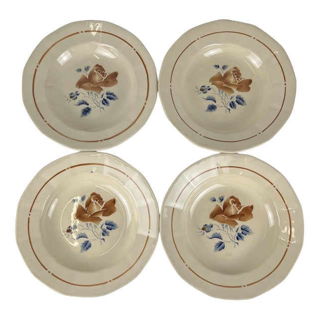 20th Century Soup Plates with Floral Motif from Sarreguemines, 1920s, Set of 4 For Sale