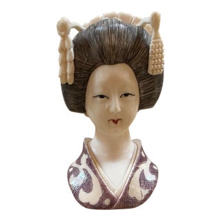 Japanese Bijin-Geisha Bust on Pedestal, Signed For Sale