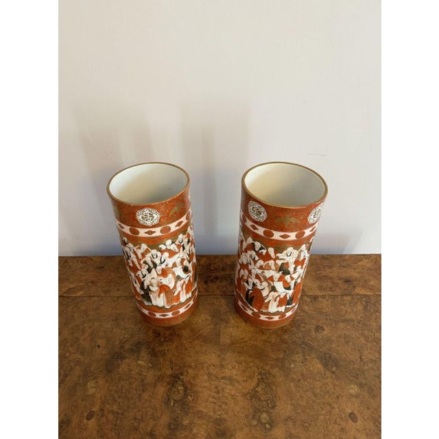 19th Century Japanese Kutani Cylindrical Vases, 1880, Set of 2 For Sale - Image 6 of 10