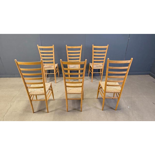 Wood Italian Beechwood Ladder Back Chairs, 1970s, Set of 6 For Sale - Image 7 of 14