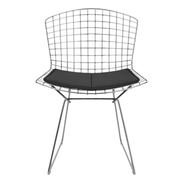 Chrome Bertoia Side Chairs With Fabric Seat Pads for Knoll (Two Available) For Sale