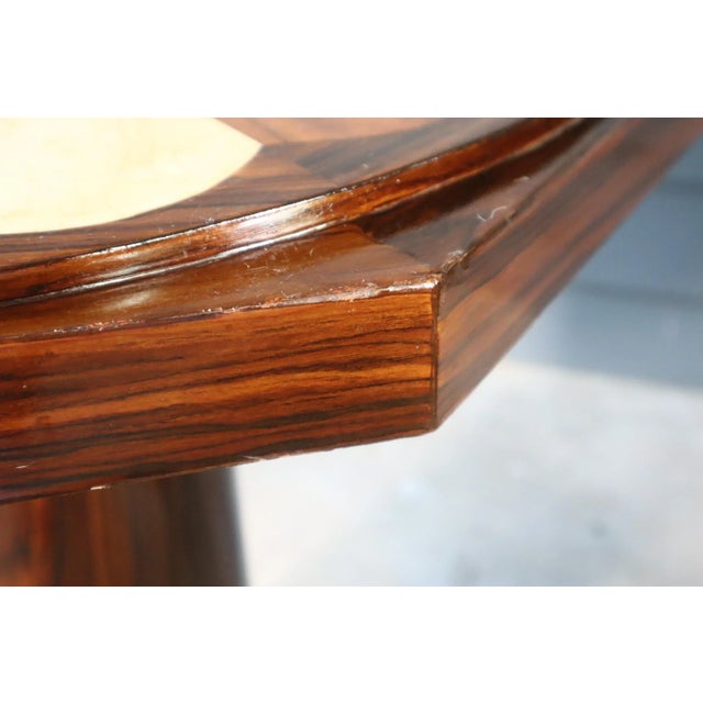 Vintage Art Deco Octagon Wood Inlay Pair of End Tables Rosewood Walnut Burl Side Walnut Regency Antique For Sale - Image 10 of 11