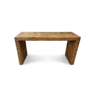 Vintage Waterfall Console Table in a Woven Wicker, Raffia Basketweave Design For Sale