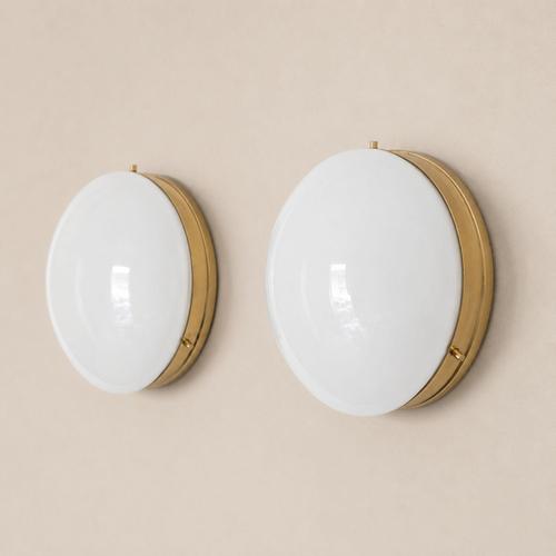 Opal Glass and Brass Wall Lamps in the style of Stilnovo, Set of 2 For Sale - Image 5 of 11