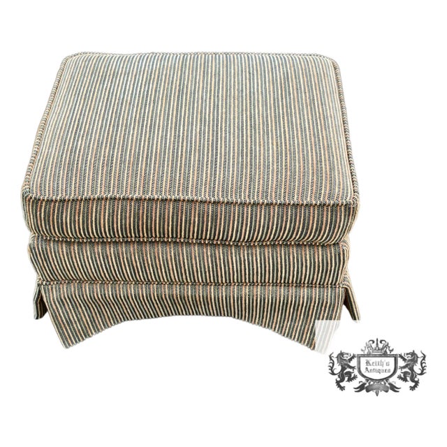 Vintage Ethan Allen Skirted & Pleated Bottom Ottoman W/Herringbone Fabric For Sale