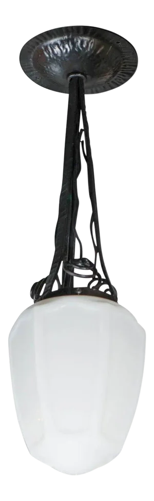 Art Deco Globe Pendant With Hand Wrought Iron