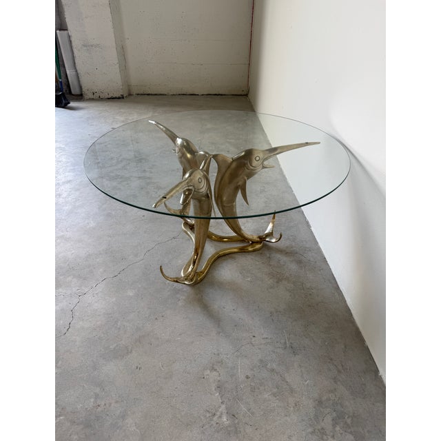 Vintage Solid Brass Marlin Fish Coffee Table With Glass Top For Sale - Image 12 of 18