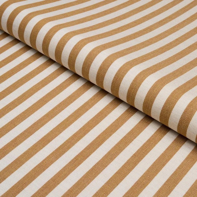 Schumacher Hanson Indoor/Outdoor Stripe Narrow Fabric In Marigold For Sale