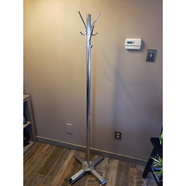 Mid Century Modern Industrial Aluminum Free Standing Coat Hat Rack