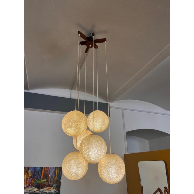 Mid-Century Cascade Lamp in Teak & Granulate Balls, 1970s For Sale - Image 10 of 11