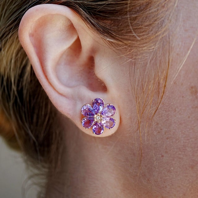 14K Rose Gold 12 pieces 5 x 7 mm Natural Amethyst｜Purple｜Pear｜Eye Clean Amethyst CTW: 7.80 Natural Diamond Grade: G...