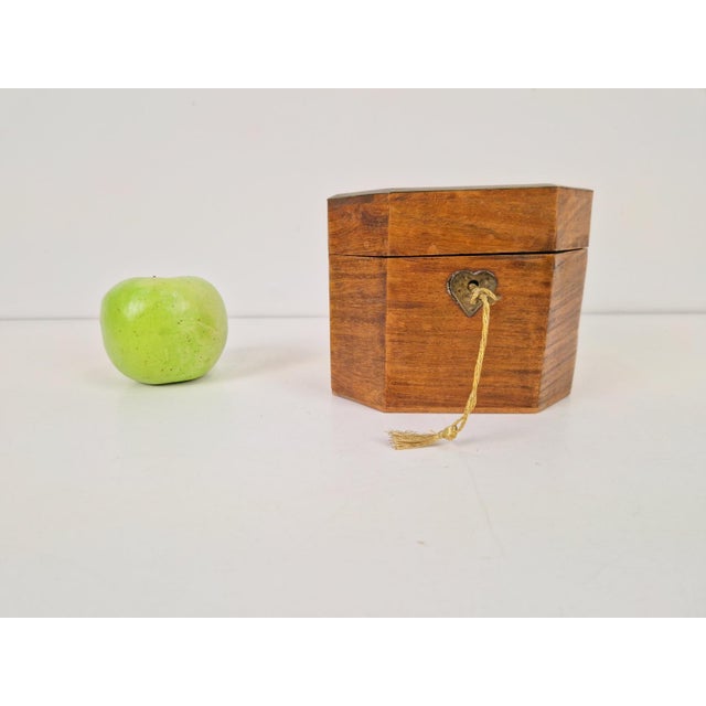 Antique Octagonal Wood and Brass Tea Caddy Box, 1960s For Sale - Image 4 of 9