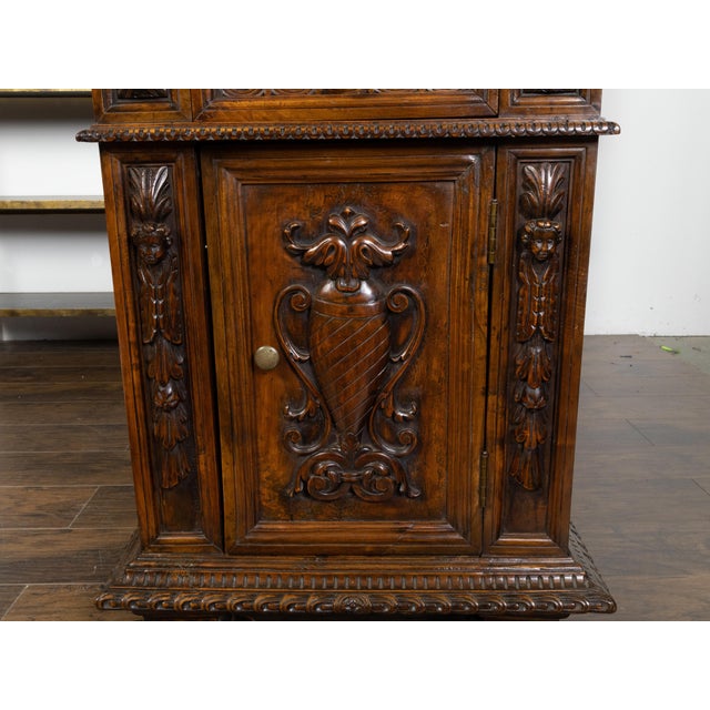Italian Small Italian 1800s Walnut Cabinet with Carved Urn, Foliage and Mascaron Décor For Sale - Image 3 of 12