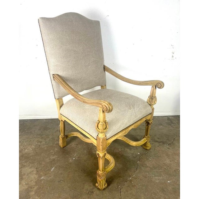 French Provincial Set of Ten French Provincial Linen Upholstered Dining Chairs For Sale - Image 3 of 17