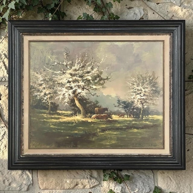 Traditional Framed Oil Painting on Canvas by E. Van Orden 'Spring Time Pastoral' For Sale - Image 3 of 16