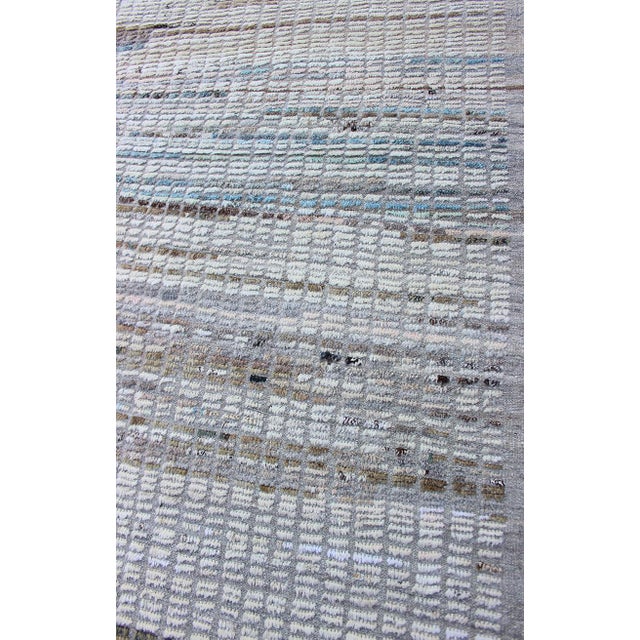 Taupe Moroccan Tribal Rug With Textured Grid Pattern in Ivory, Taupe, and Soft Blue 8'8 X 11'7 For Sale - Image 8 of 15