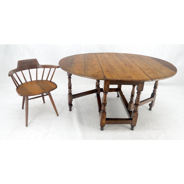 Solid Tiger Oak Oval Drop Leaf Gate Leg Dining Table Clean! For Sale - Image 17 of 18
