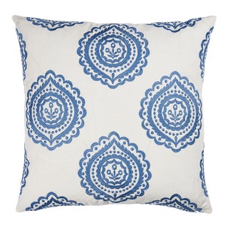 Schumacher Olana Embroidery 22" Pillow in Blue For Sale