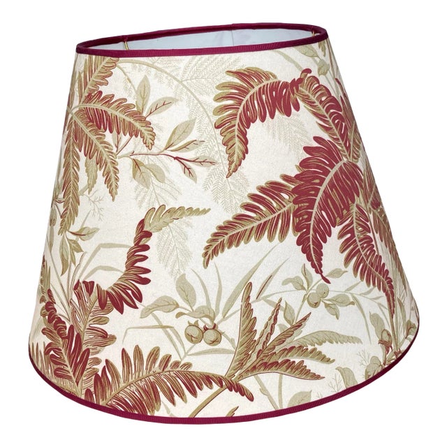 Red and Green Fern Botanical Print Lampshade For Sale