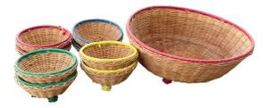 Vintage and Rattan and Multicolor Banded Baskets- a Set of 9